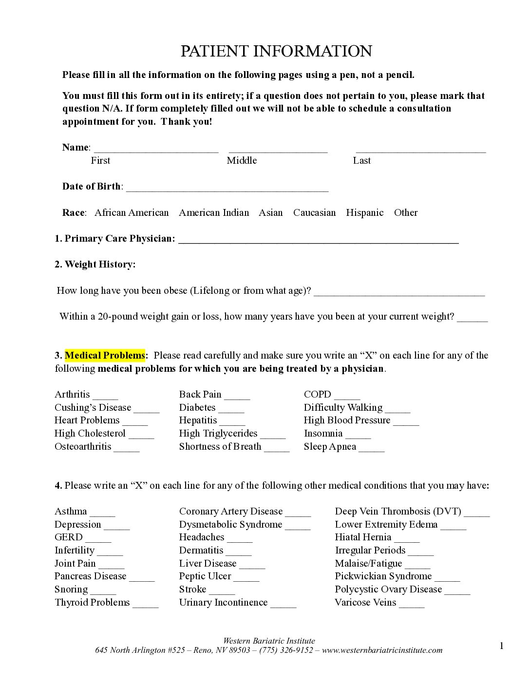 Bariatric Surgery Patient Health Information