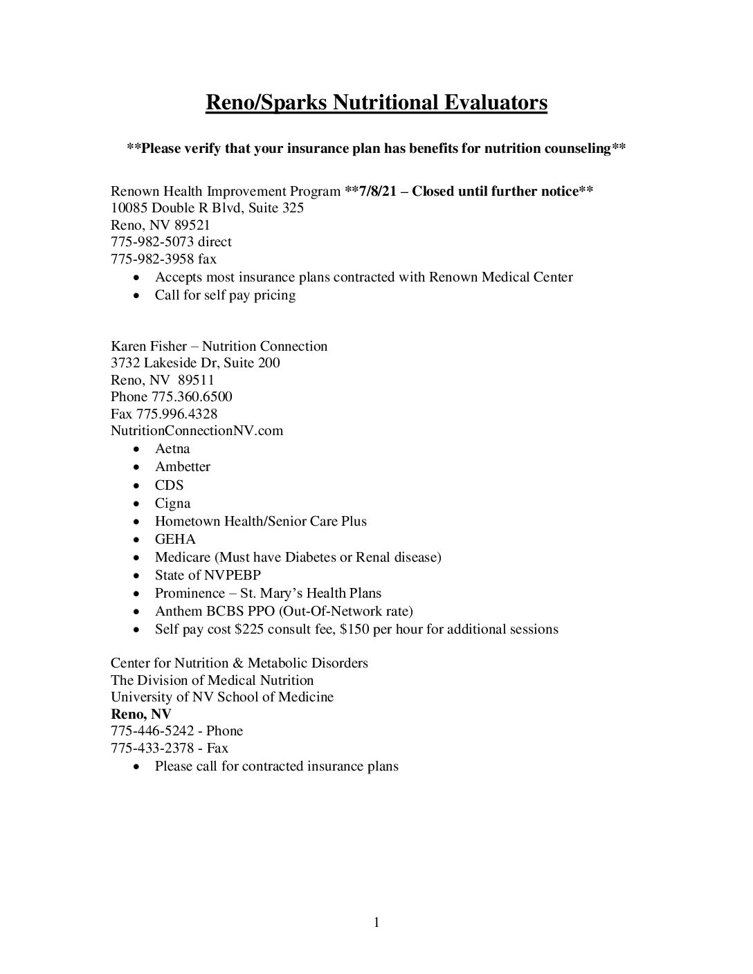 Nutritional Evaluators