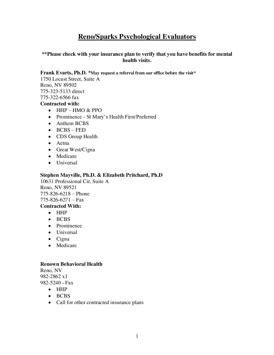 Psychological Evaluators