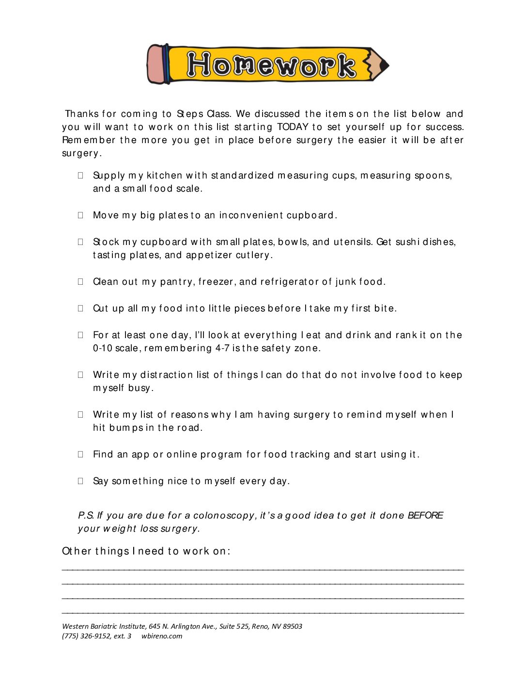 Steps Class Homework List